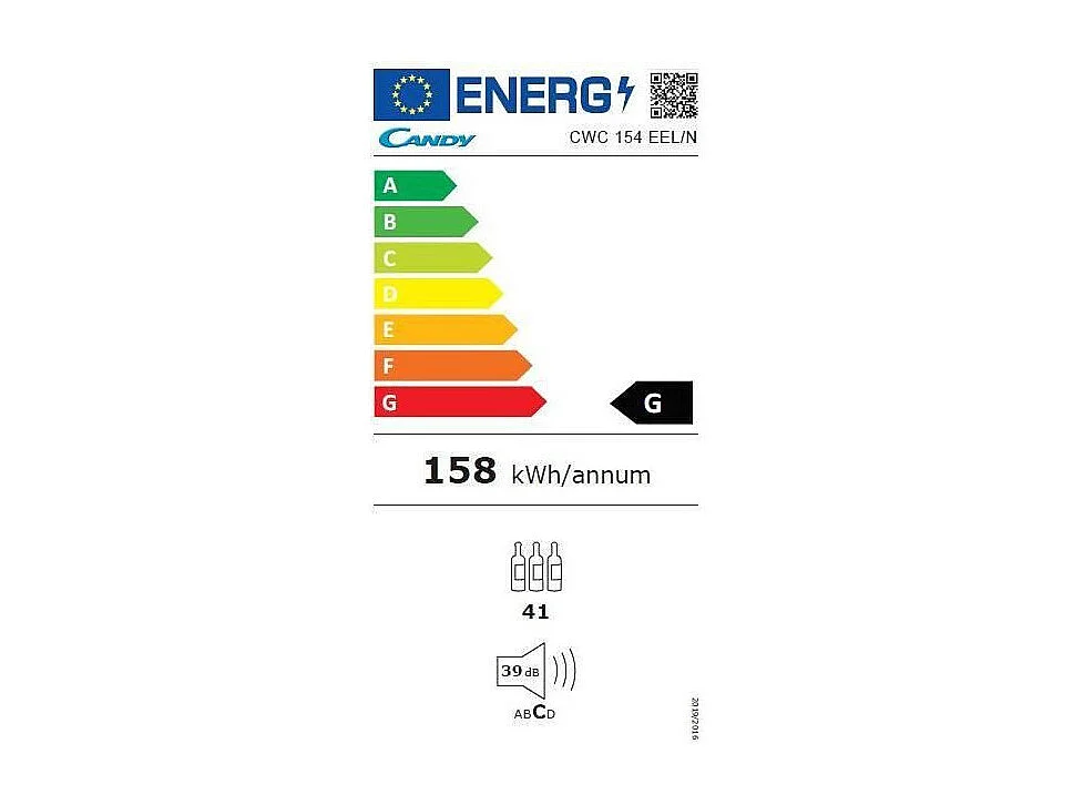 CANDY CWC 154 EEL/N - Cave a Vin WIFI - 121L - Classe A - 49 cm x 84,5 cm - Noir + Inox