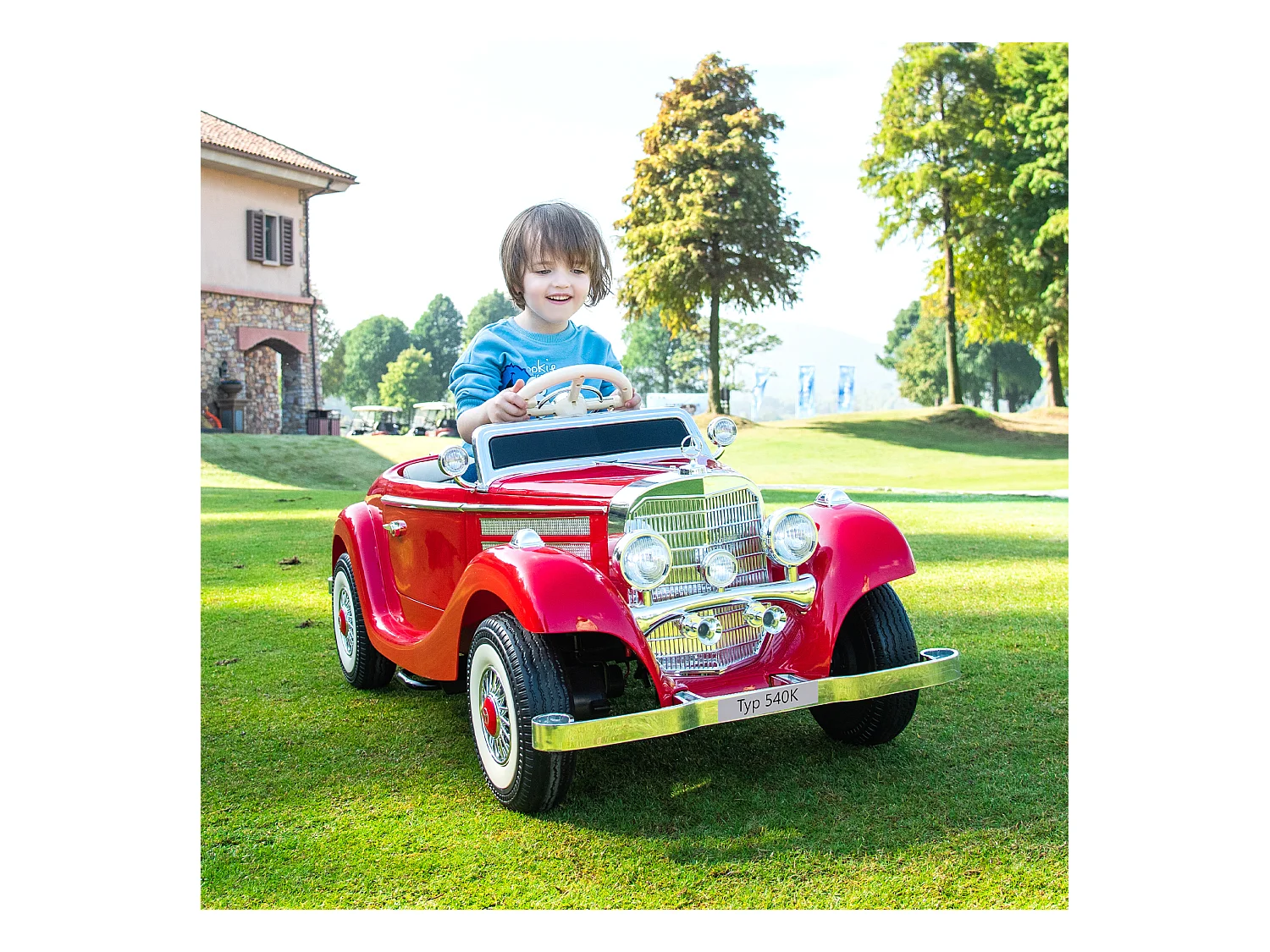Voiture électrique rétro pour enfants - ORYXEARTH - Rouge - Batterie 12V - Vitesse 3-6 km/h