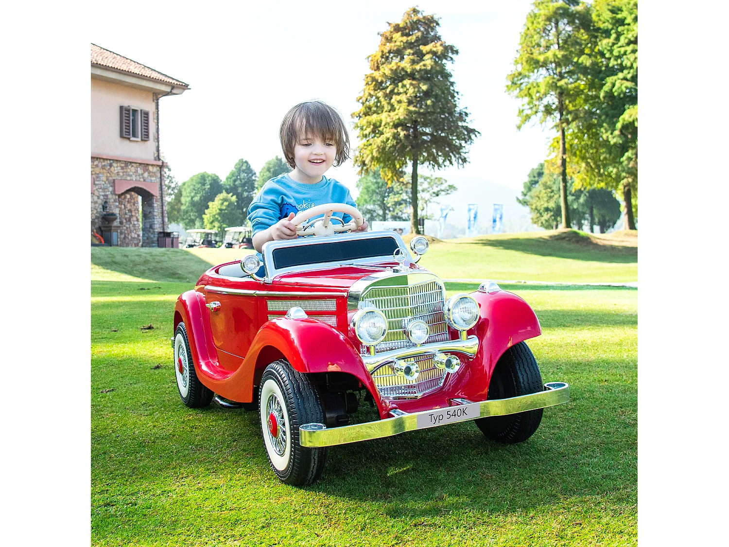 Voiture électrique rétro pour enfants - ORYXEARTH - Rouge - Batterie 12V - Vitesse 3-6 km/h