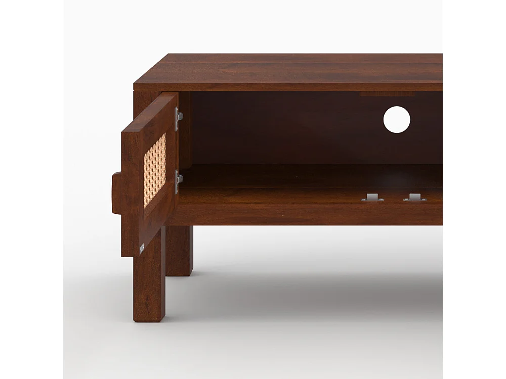 Meuble TV en bois de manguier et cannage - Tiki