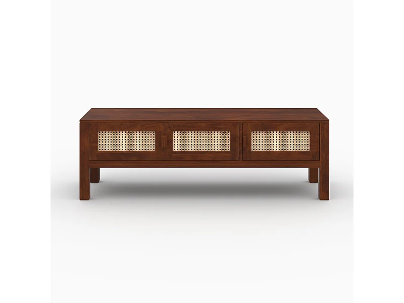 Meuble TV en bois de manguier et cannage - Tiki