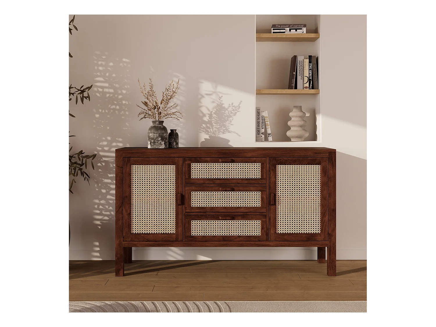 Buffet in legno di mango e impagliatura - Tiki