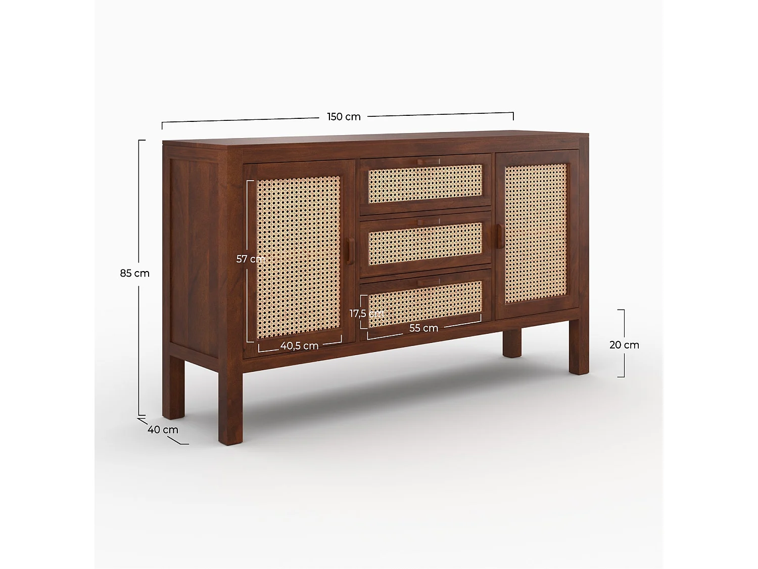 Buffet in legno di mango e impagliatura - Tiki