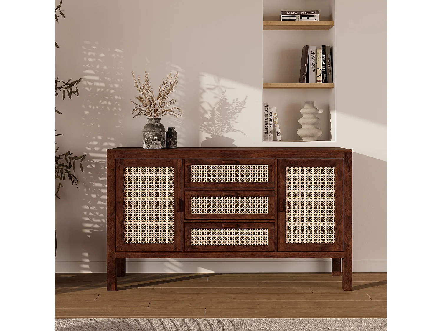 Buffet aus Mango-Holz mit Rattan-Geflecht - Tiki