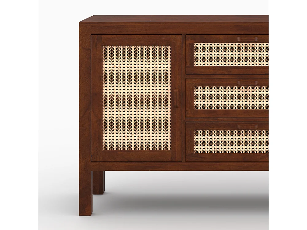 Buffet aus Mango-Holz mit Rattan-Geflecht - Tiki
