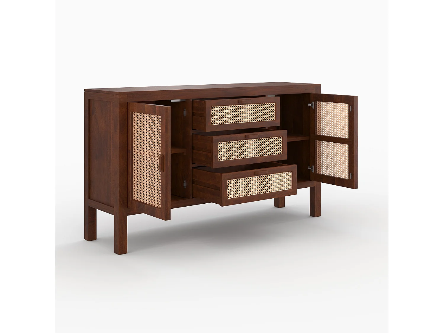Buffet aus Mango-Holz mit Rattan-Geflecht - Tiki