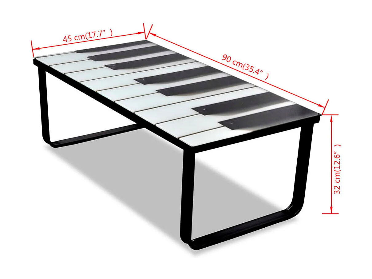 Table basse - YOUTHUP - Impression de piano - Verre trempé - 90 x 45 x 32 cm - Design contemporain