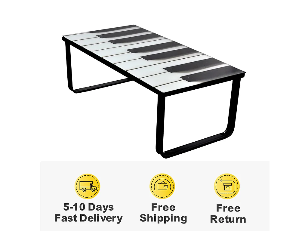 Table basse - YOUTHUP - Impression de piano - Verre trempé - 90 x 45 x 32 cm - Design contemporain