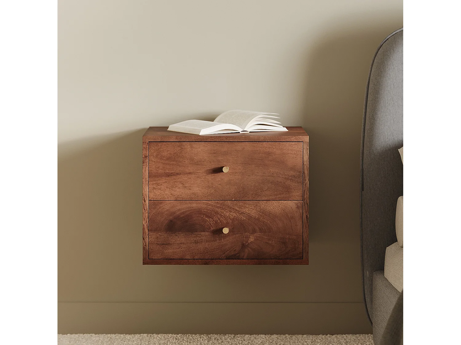 Mobile da comodino sospeso in legno di mango - Oréa