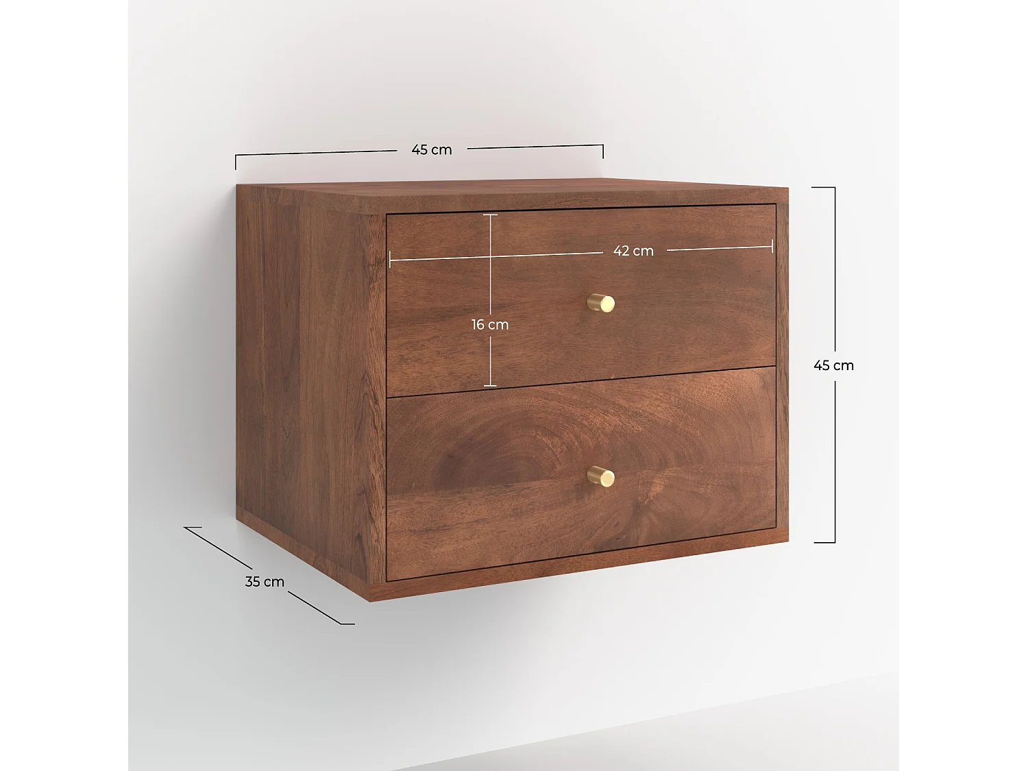 Mobile da comodino sospeso in legno di mango - Oréa