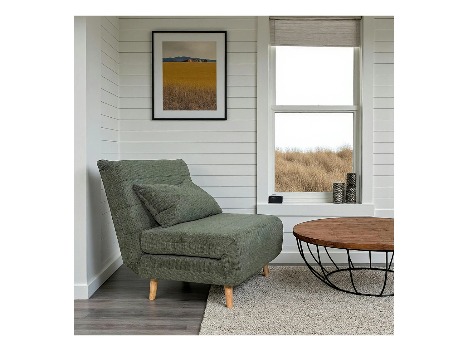 Fauteuil convertible 1 place vert - coussin inclus PALAU