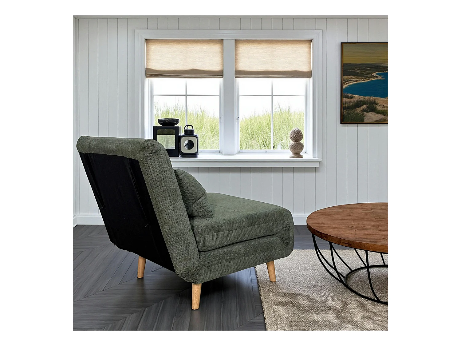 Fauteuil convertible 1 place vert - coussin inclus PALAU