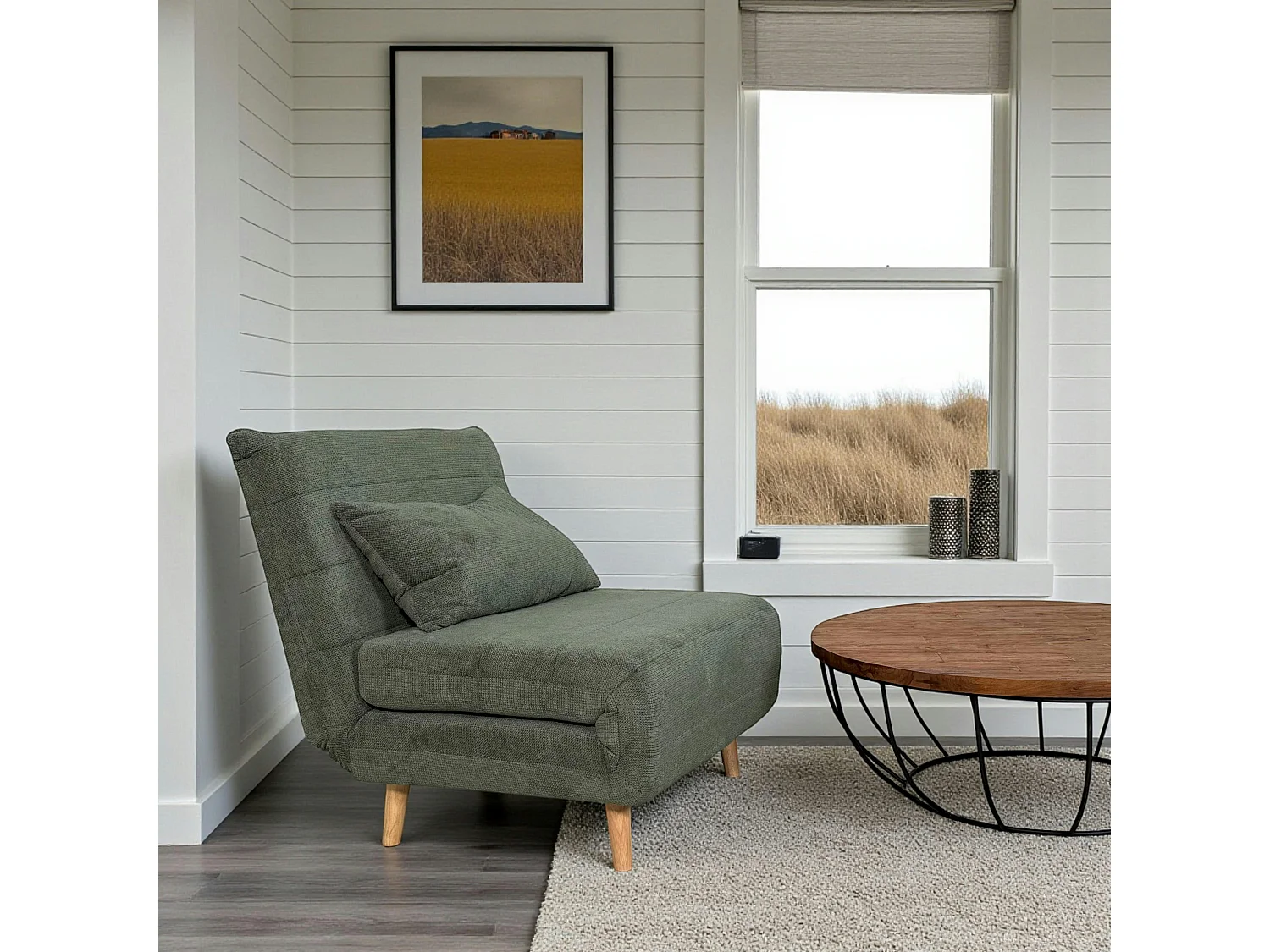 Fauteuil convertible 1 place vert - coussin inclus PALAU