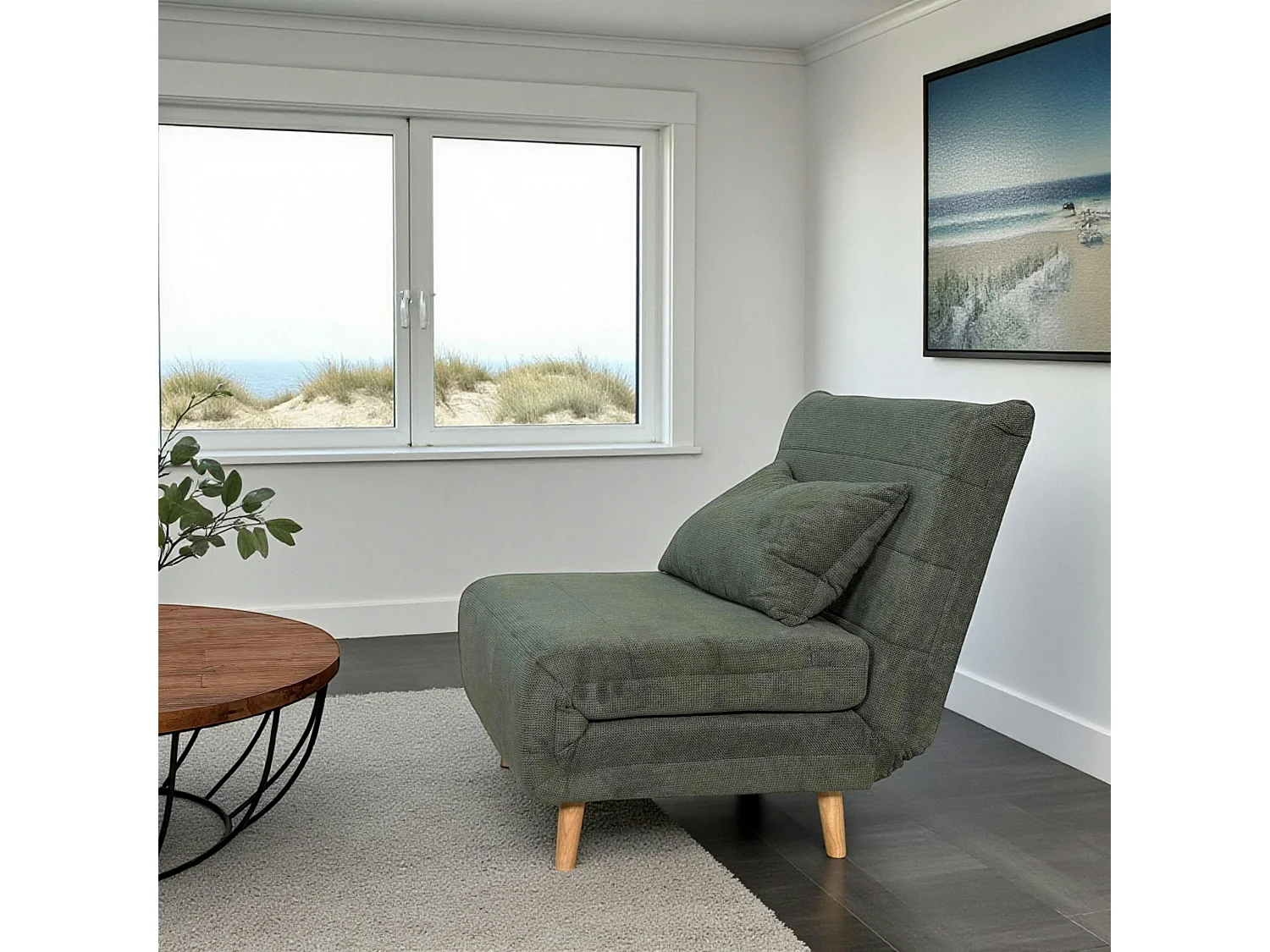 Fauteuil convertible 1 place vert - coussin inclus PALAU