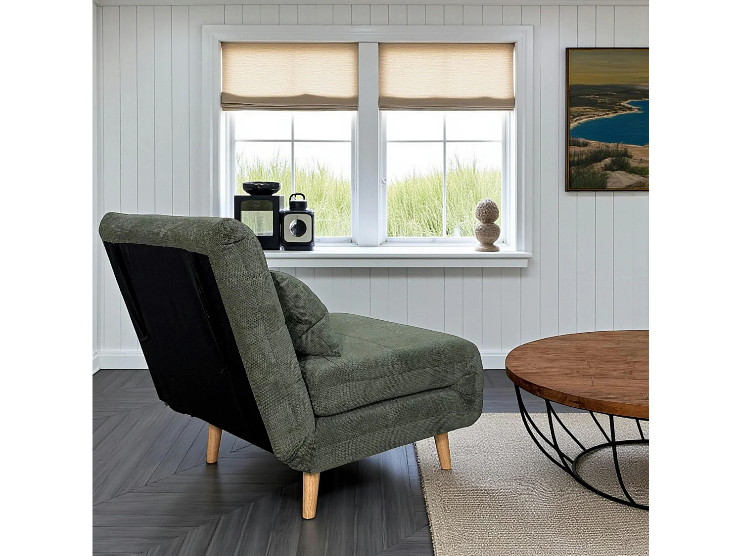 Fauteuil convertible 1 place vert - coussin inclus PALAU