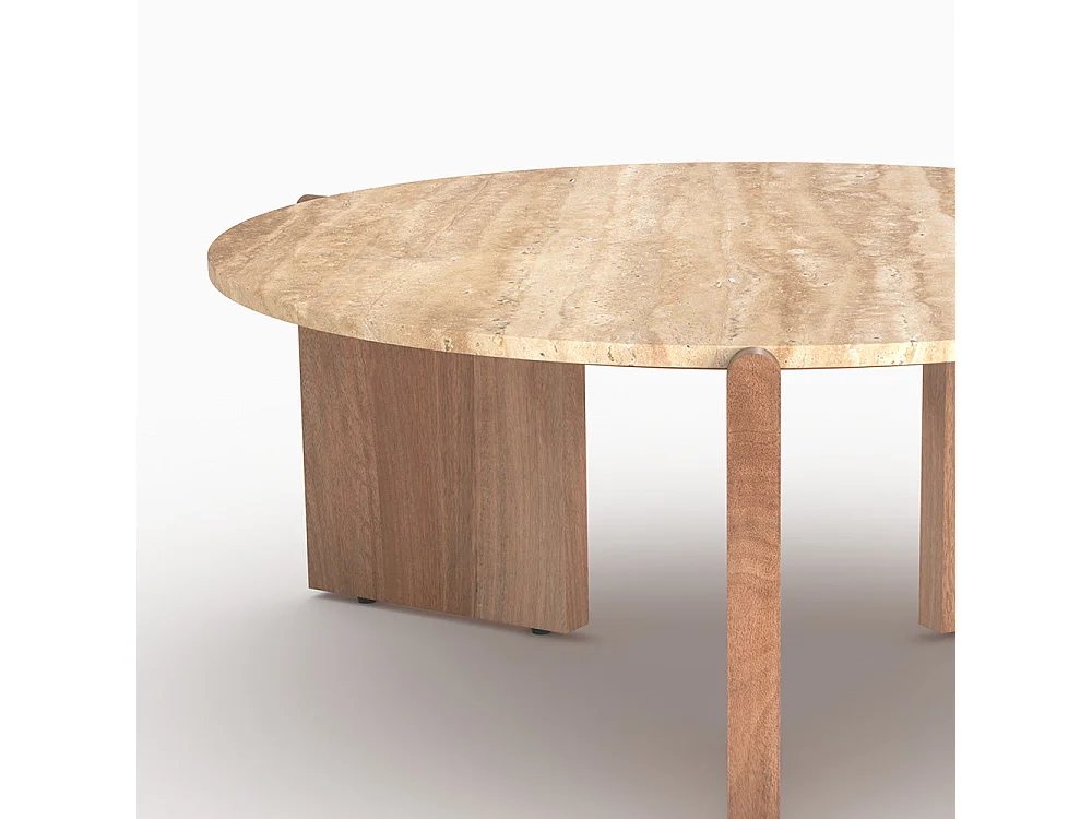 Table basse en travertin et bois D85 cm - Sierra