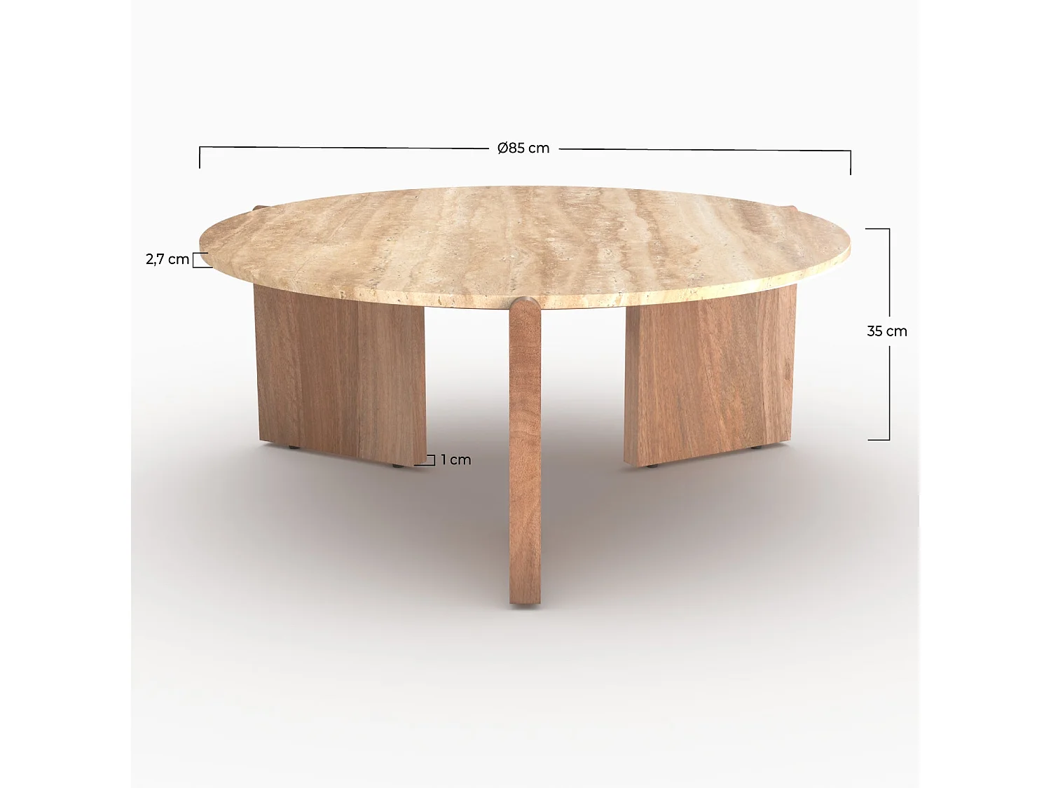 Table basse en travertin et bois D85 cm - Sierra