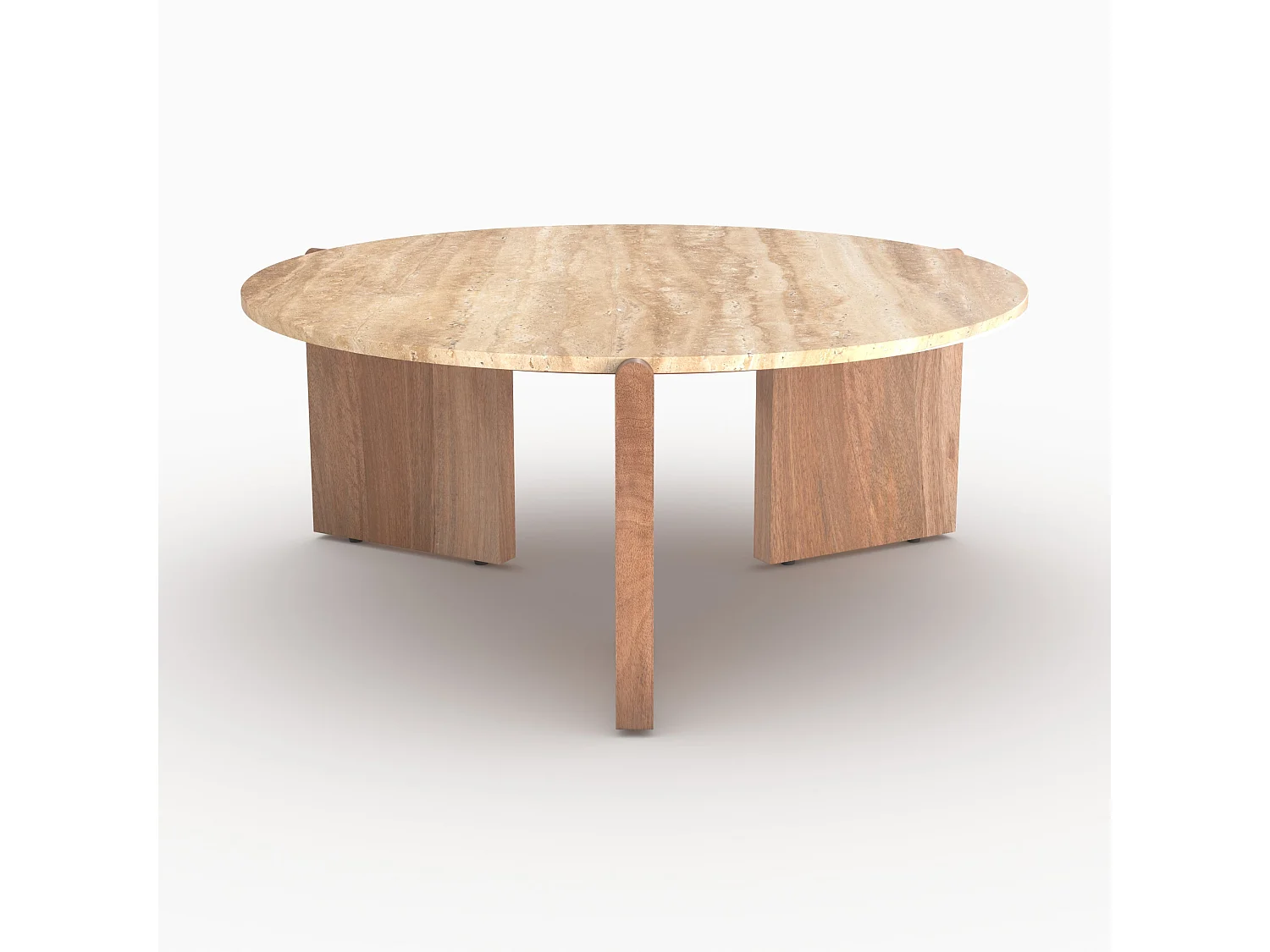 Table basse en travertin et bois D85 cm - Sierra