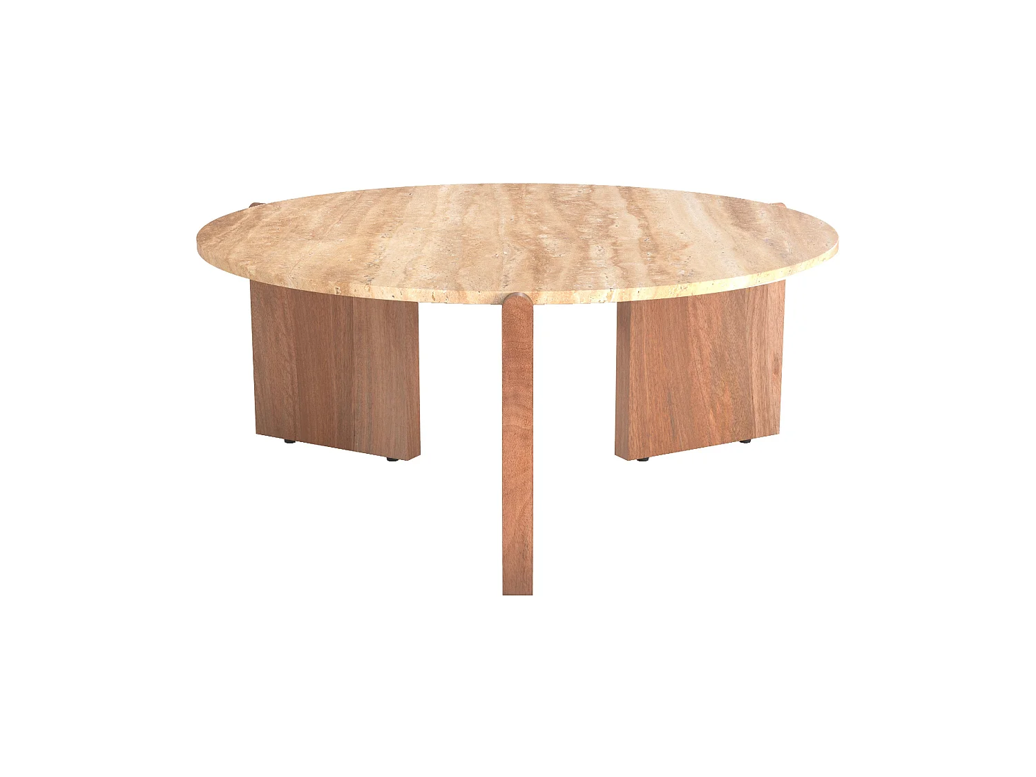 Table basse en travertin et bois D85 cm - Sierra