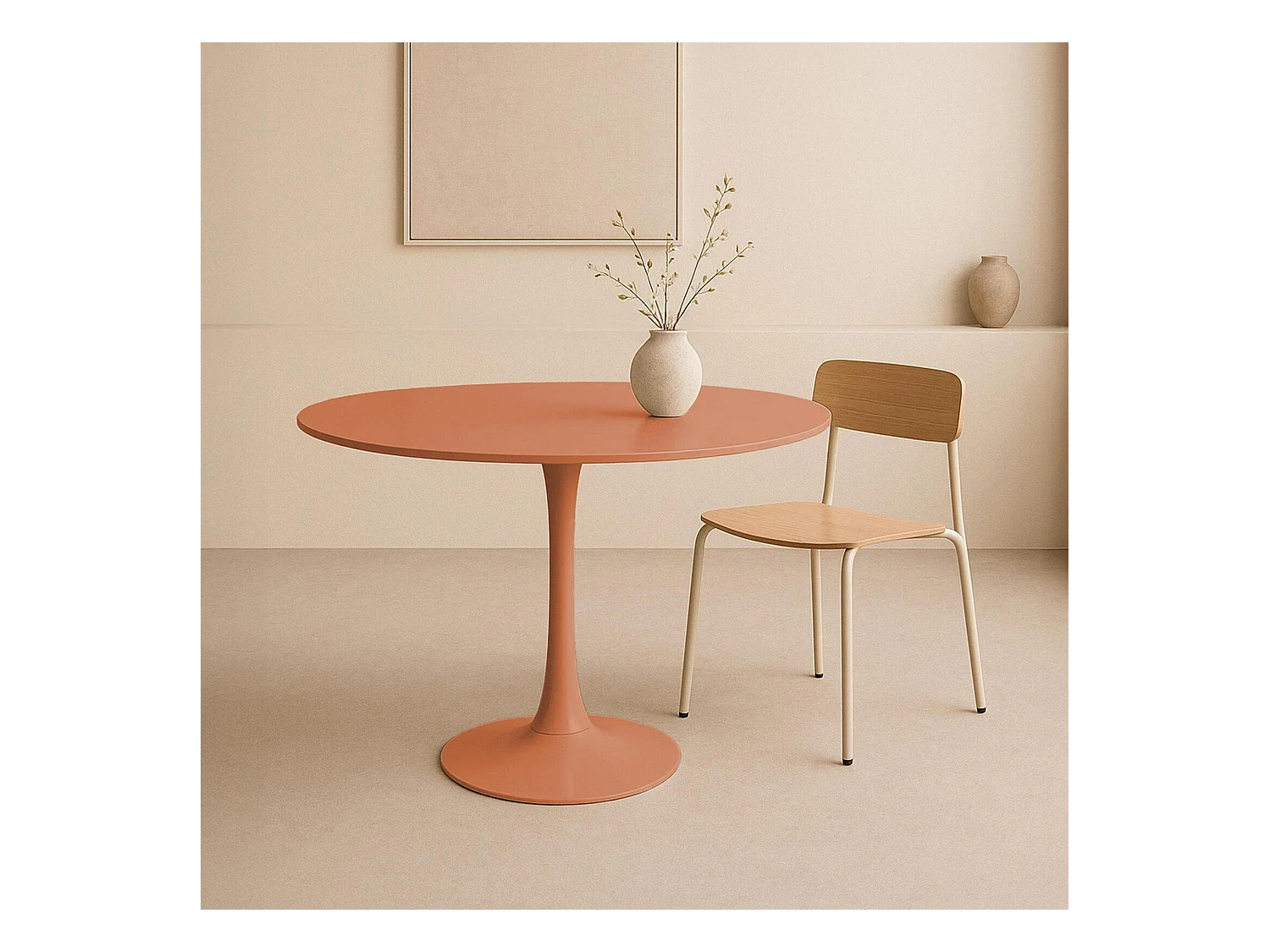 Ronde eettafel voor 4 personen D100 cm terracotta