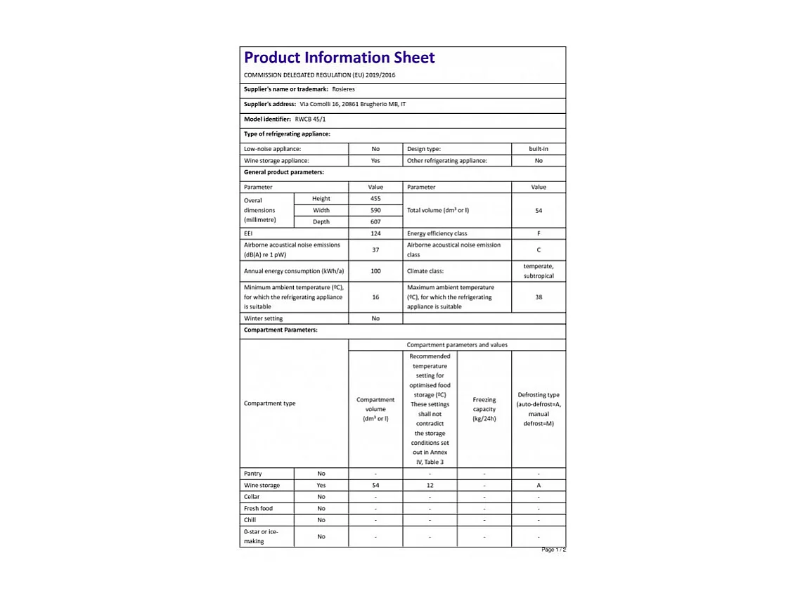 Cave à vin encastrable ROSIèRES, RWCB451