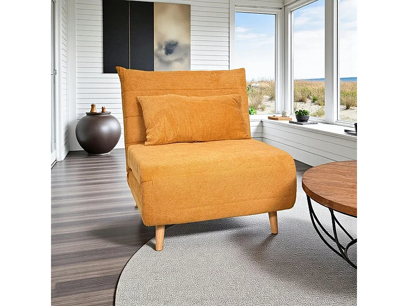 Fauteuil convertible 1 place moutarde - coussin inclus PALAU