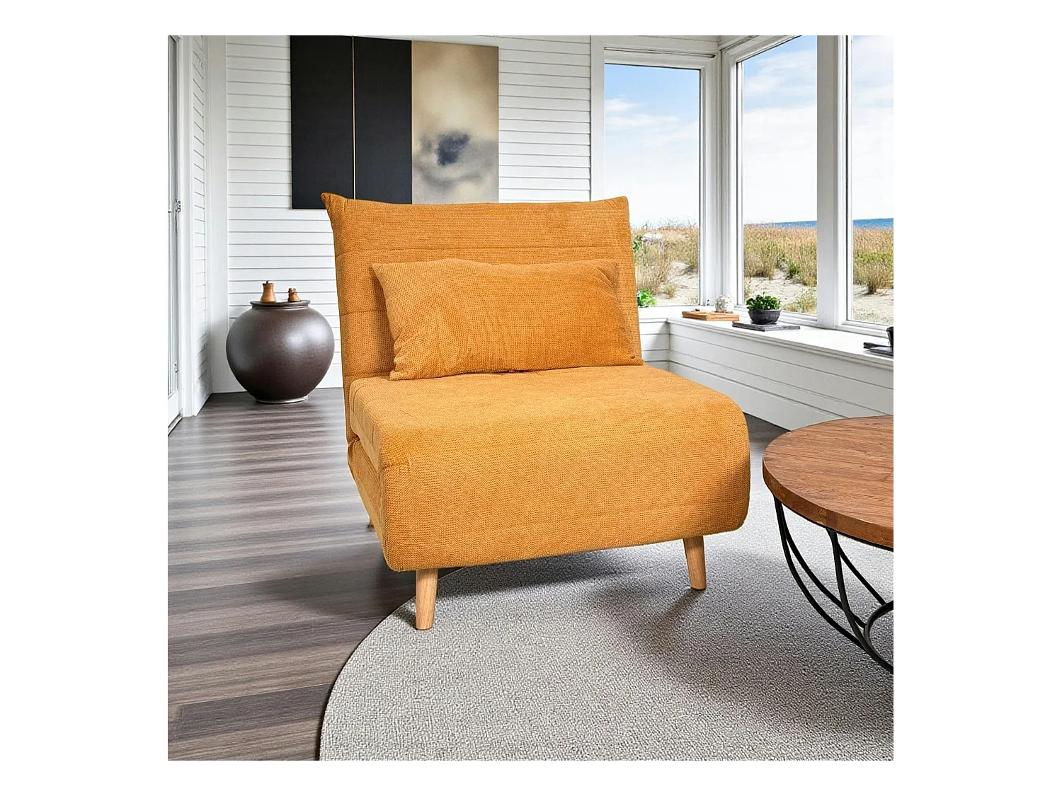 Fauteuil convertible 1 place moutarde - coussin inclus PALAU