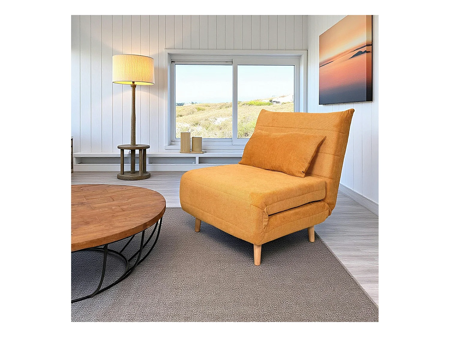 Fauteuil convertible 1 place moutarde - coussin inclus PALAU