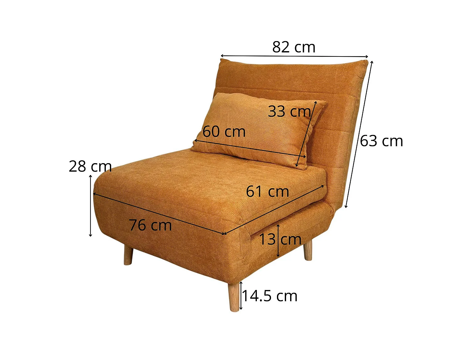 Fauteuil convertible 1 place moutarde - coussin inclus PALAU
