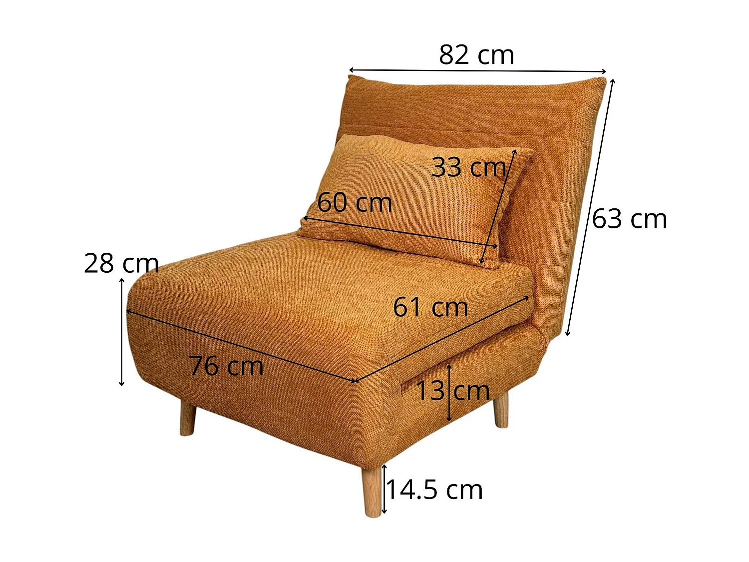 Fauteuil convertible 1 place moutarde - coussin inclus PALAU