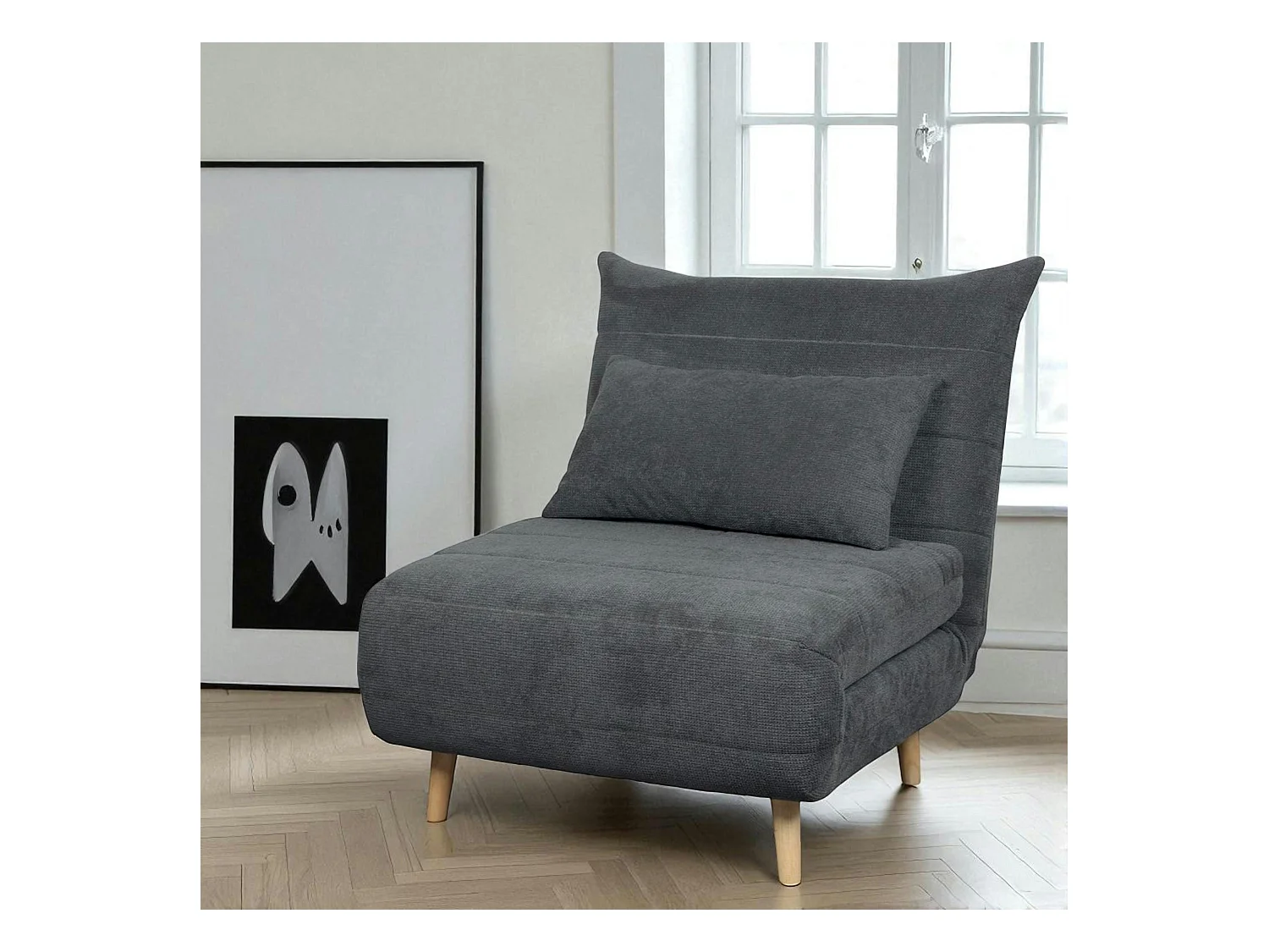 Fauteuil convertible 1 place gris - coussin inclus PALAU
