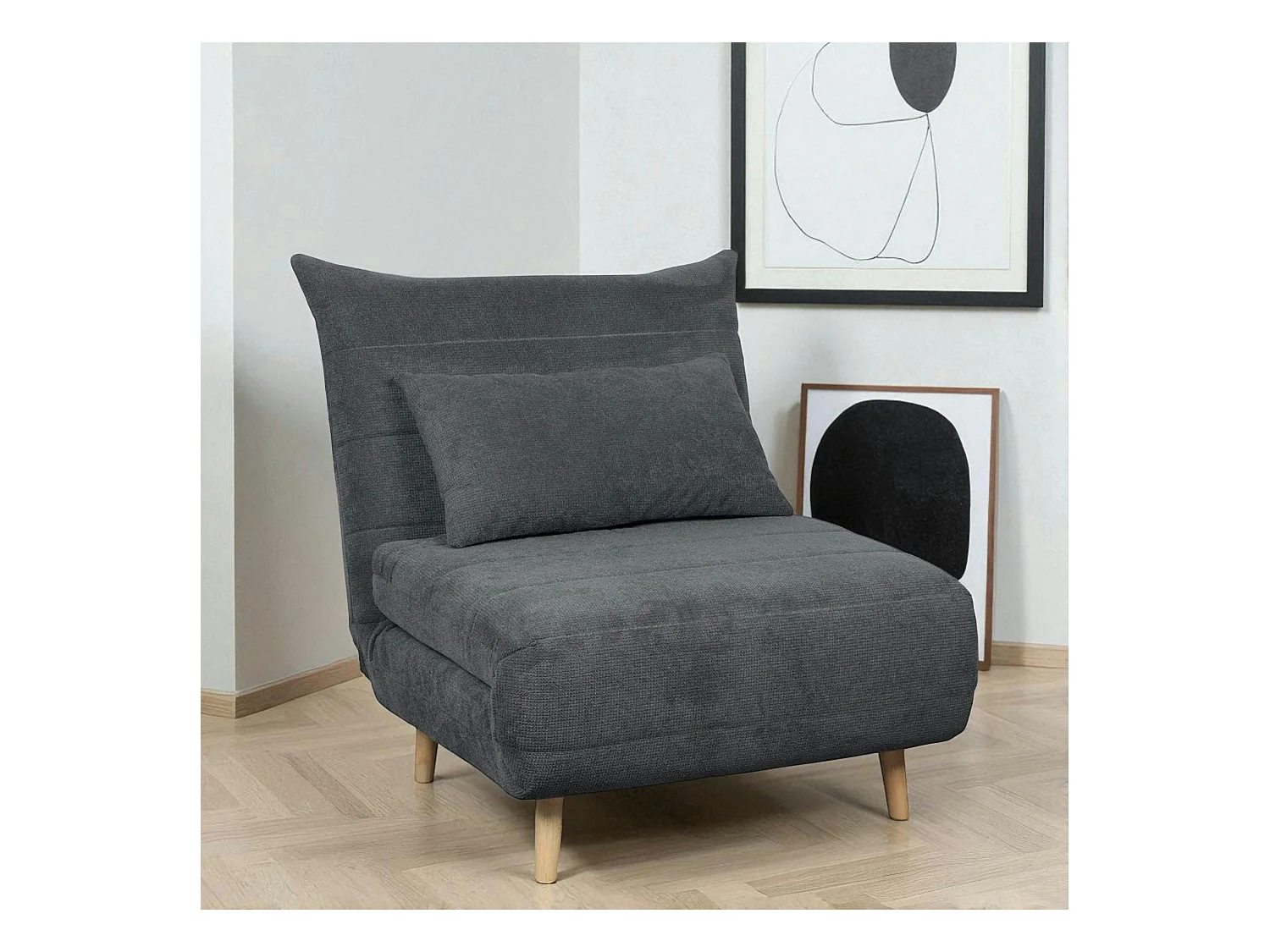 Fauteuil convertible 1 place gris - coussin inclus PALAU