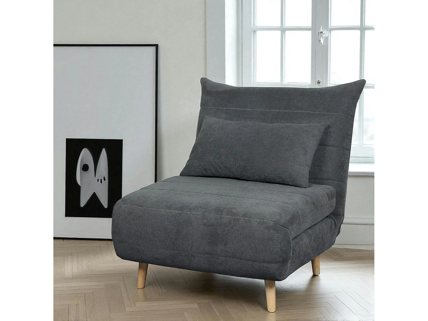 Fauteuil Convertible 1 Place Gris Coussin Inclus PALAU
