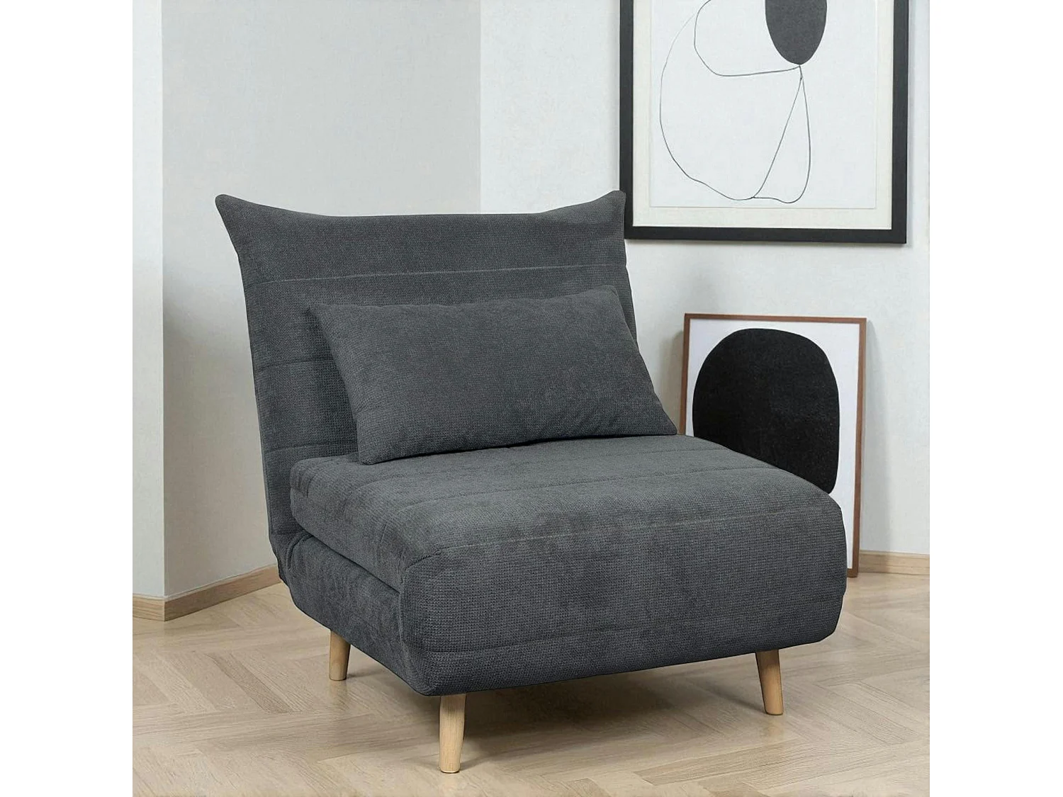 Fauteuil convertible 1 place gris - coussin inclus PALAU