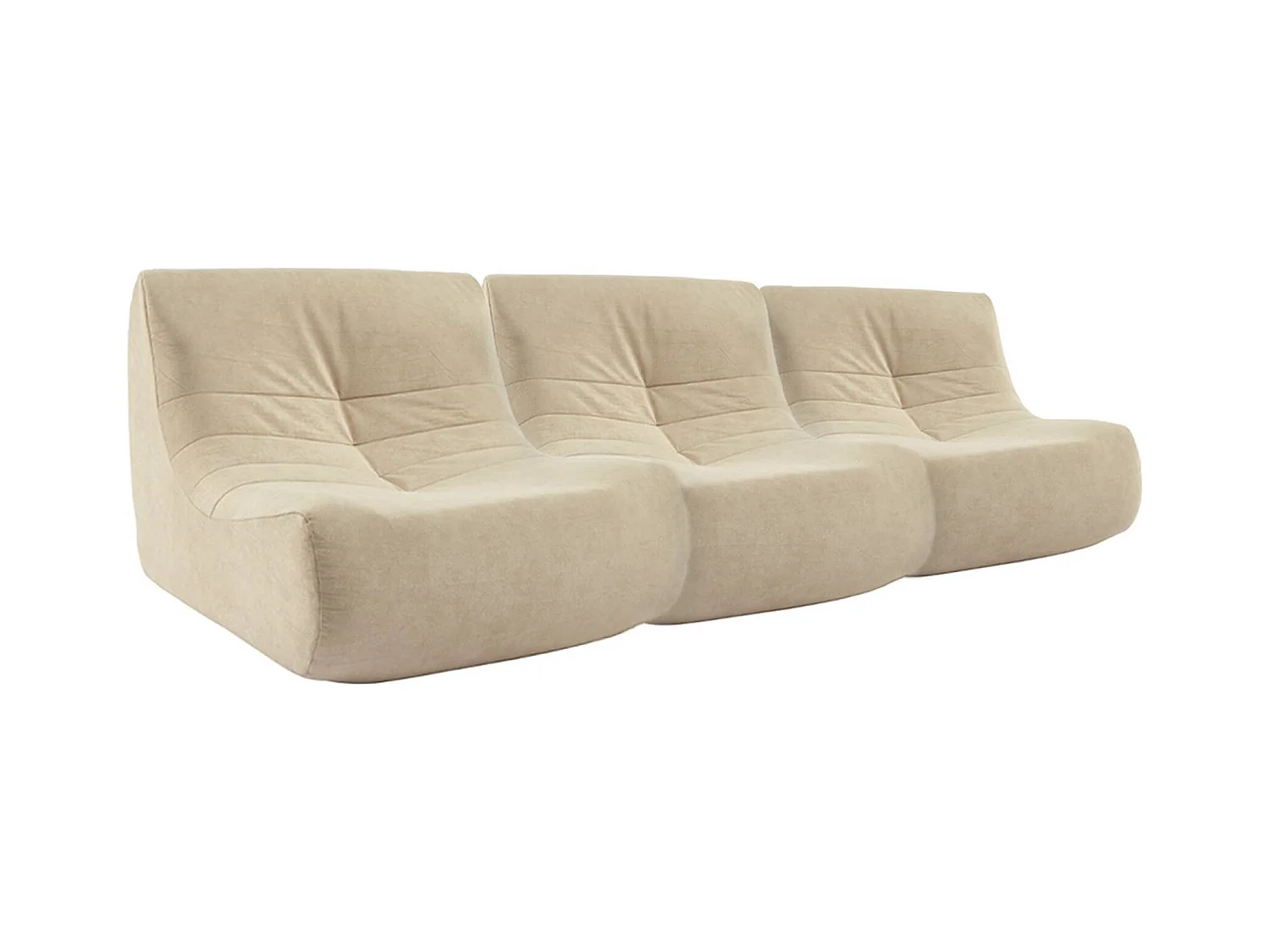 Fauteuil chauffeuse en velours style contemporain 3 places beige