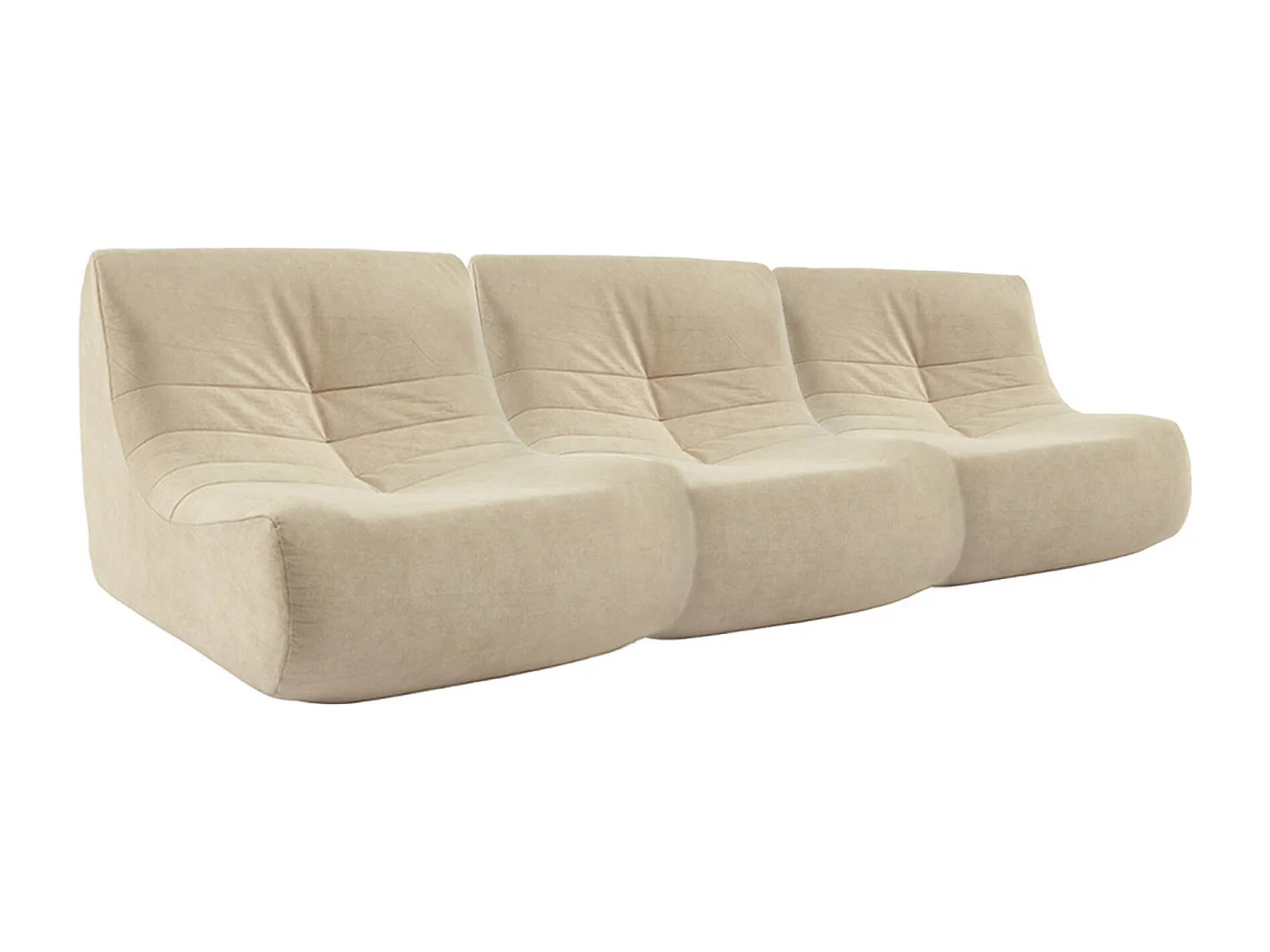 Fauteuil chauffeuse en velours style contemporain 3 places beige