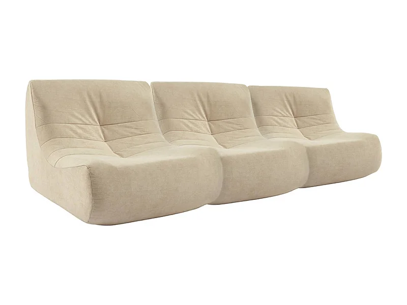 Fauteuil chauffeuse en velours style contemporain 3 places beige