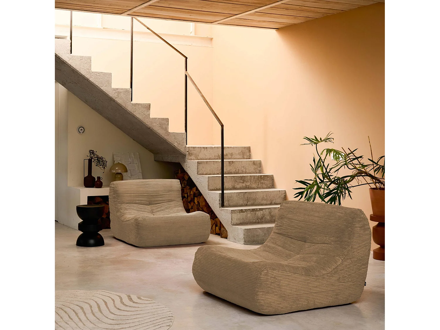 Sofá modular de pana, 2 plazas beige oscuro