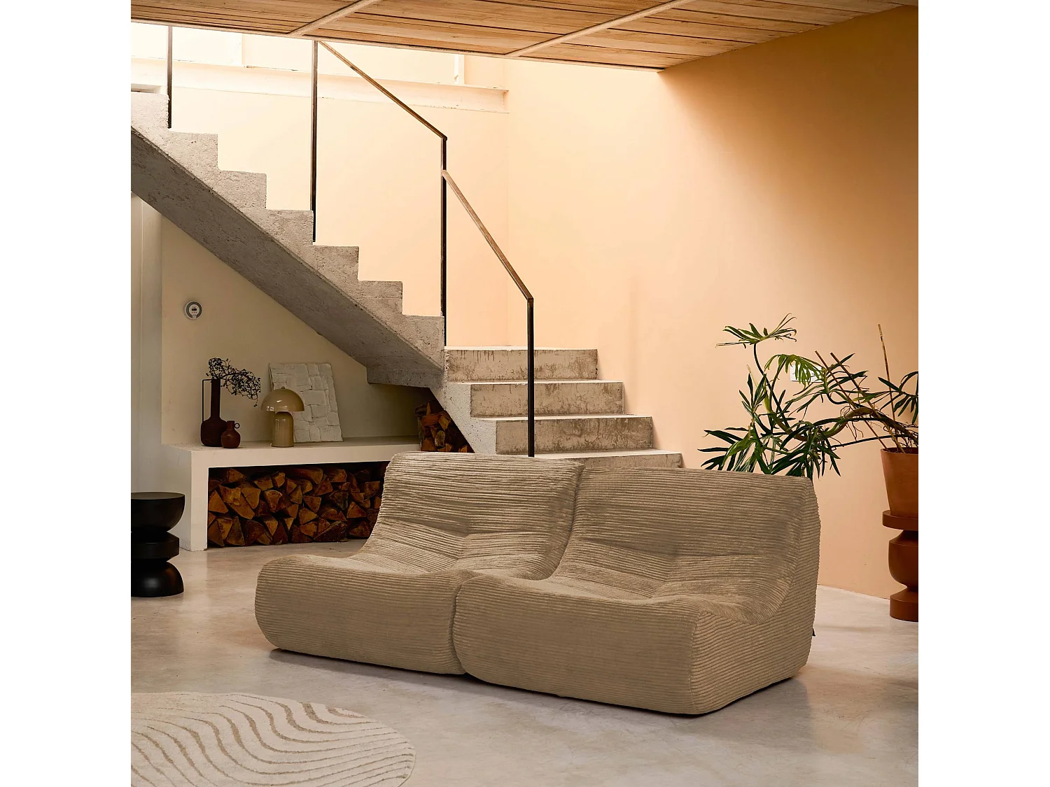 Sofá modular de pana, 2 plazas beige oscuro