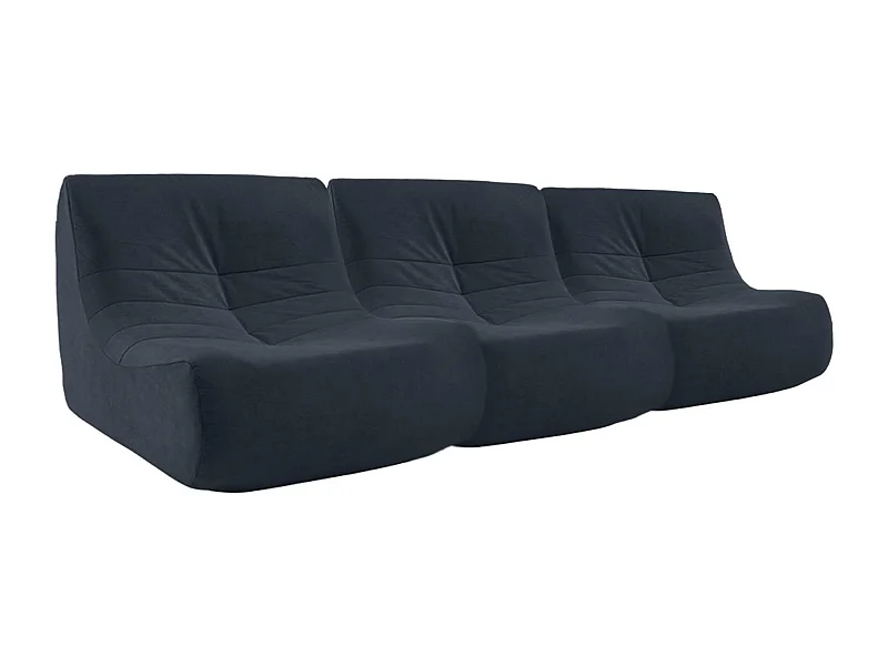 Fauteuil chauffeuse en velours style contemporain 3 places bleu foncé