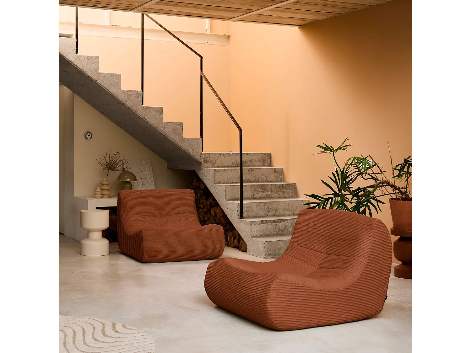 Chauffeuse velours côtelé 2 places terracotta L 91 x P 105 x H 72 cm - SOKOL