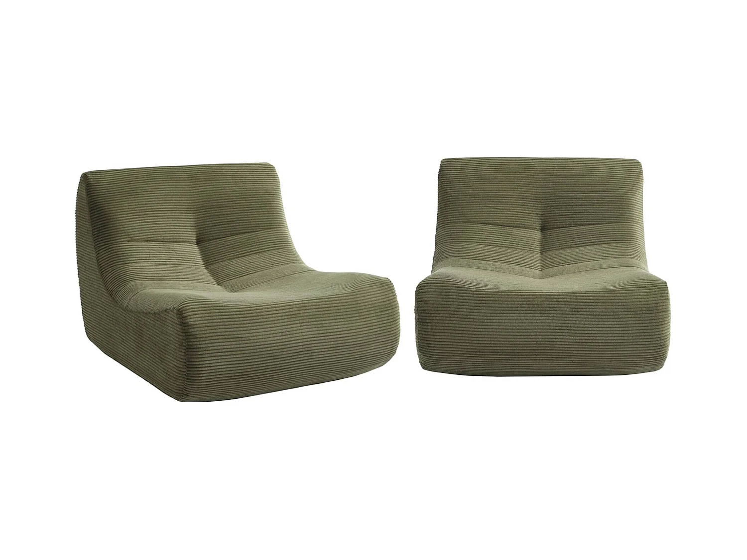 Chauffeuse velours côtelé 2 places kaki L 91 x P 105 x H 72 cm - SOKOL