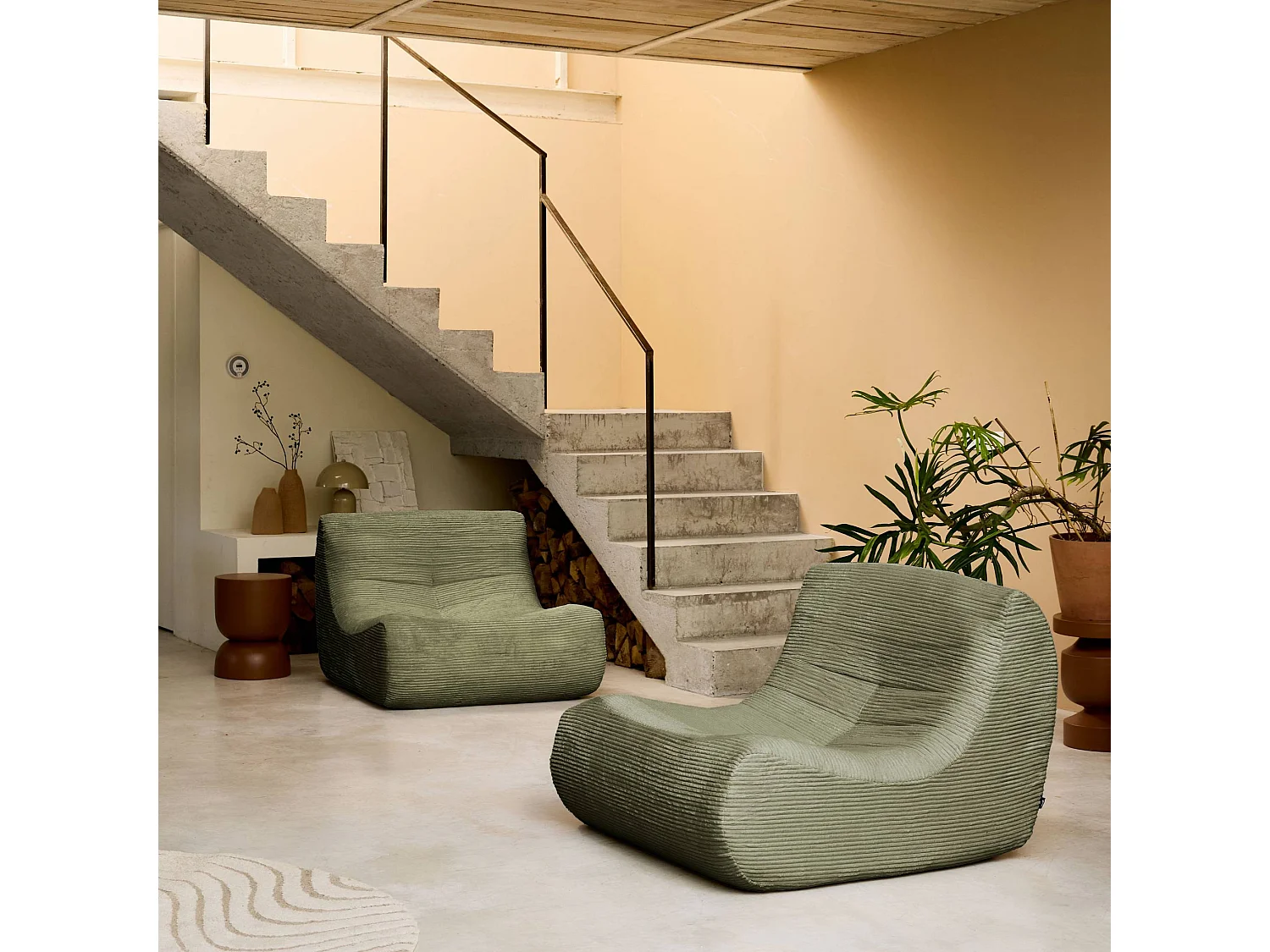 Sofá modular de pana, 2 plazas verde kaki