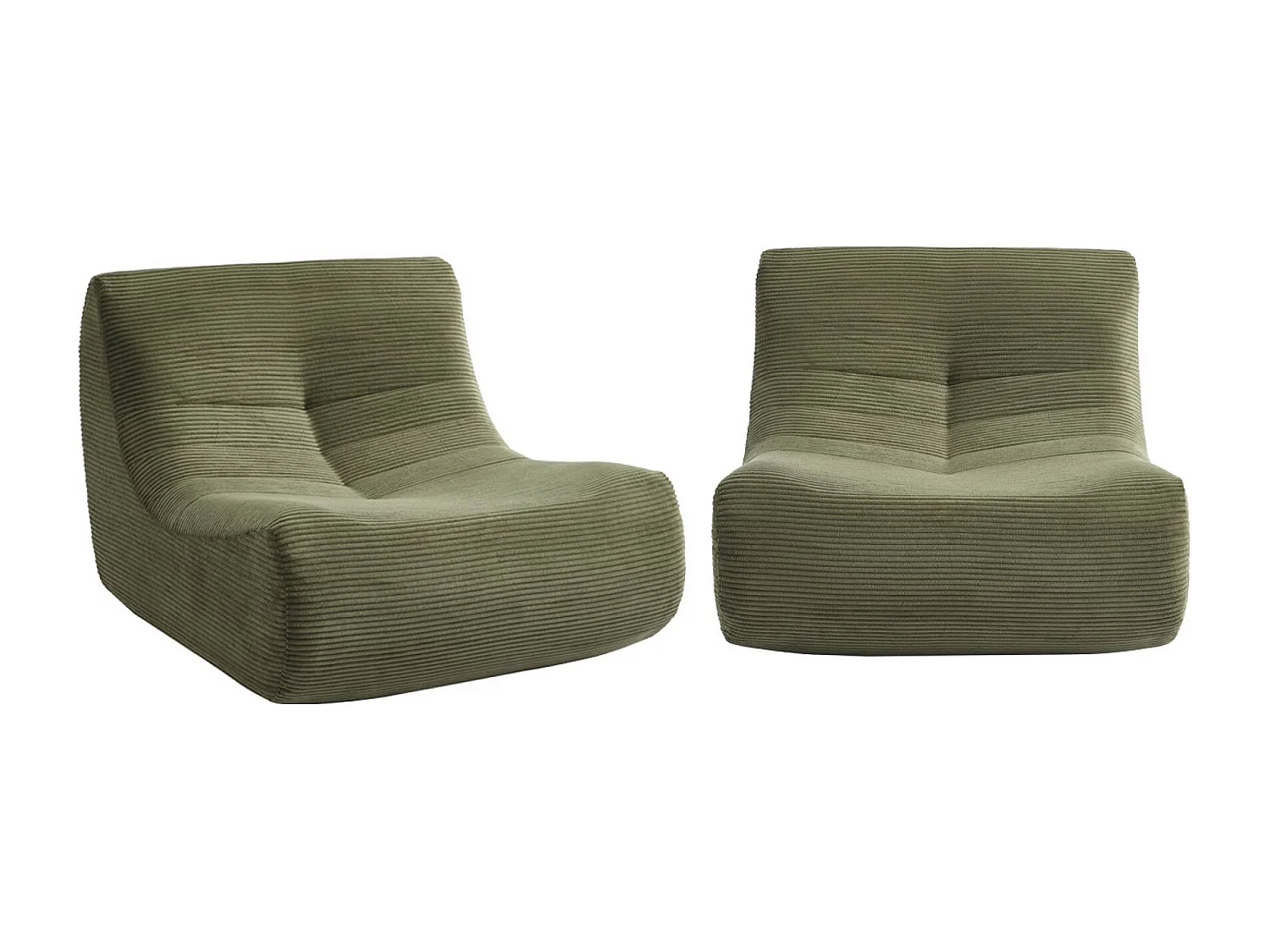 Sofá modular de pana, 2 plazas verde kaki