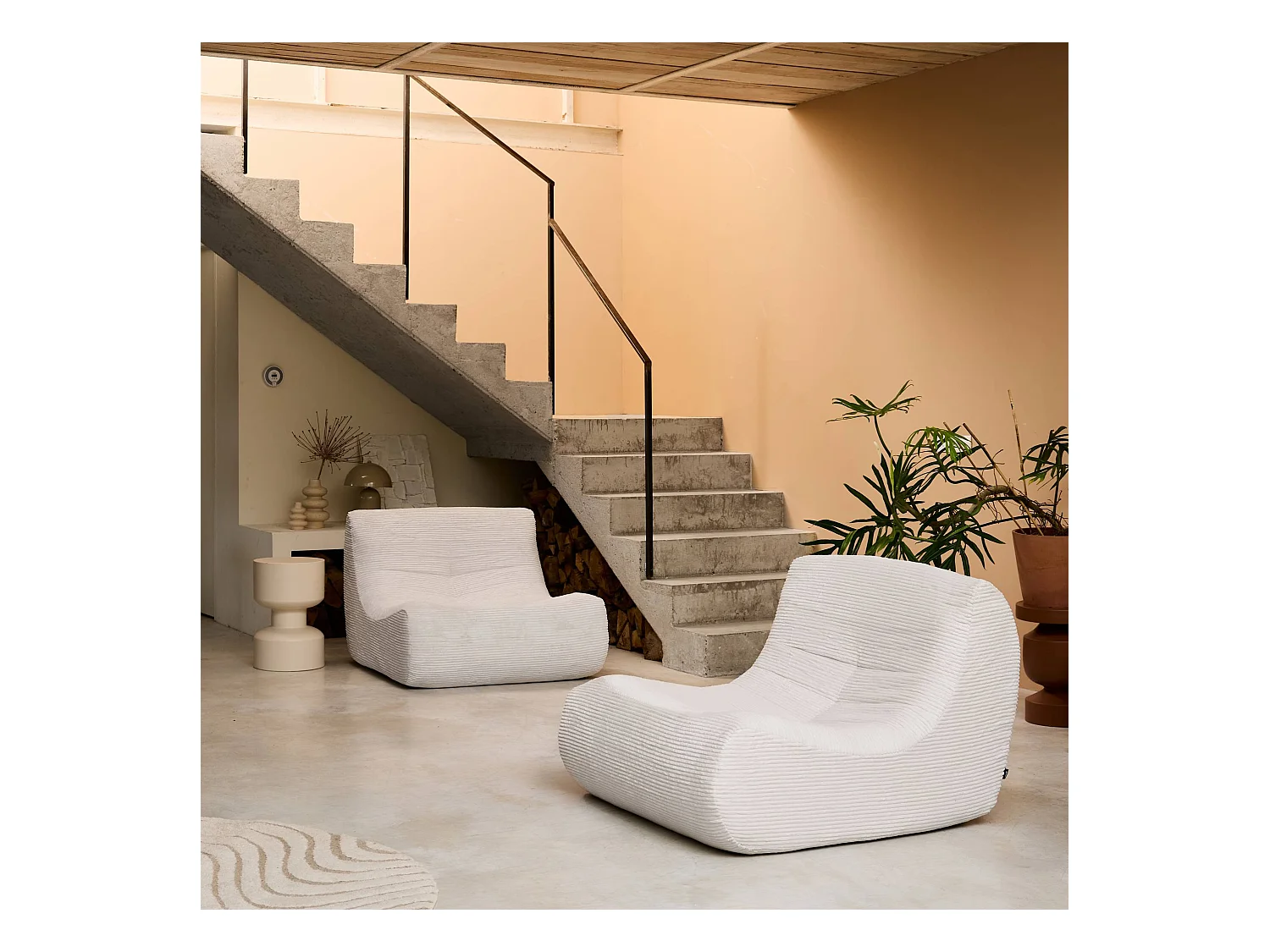 Sofá modular de pana, 2 plazas crema