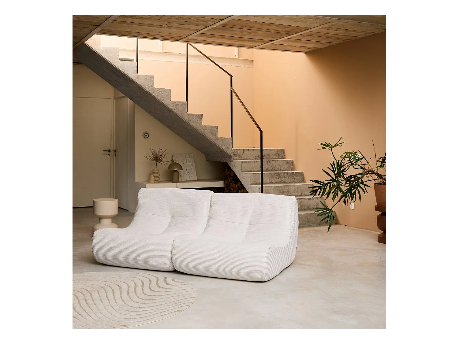 Sofá modular de pana, 2 plazas crema