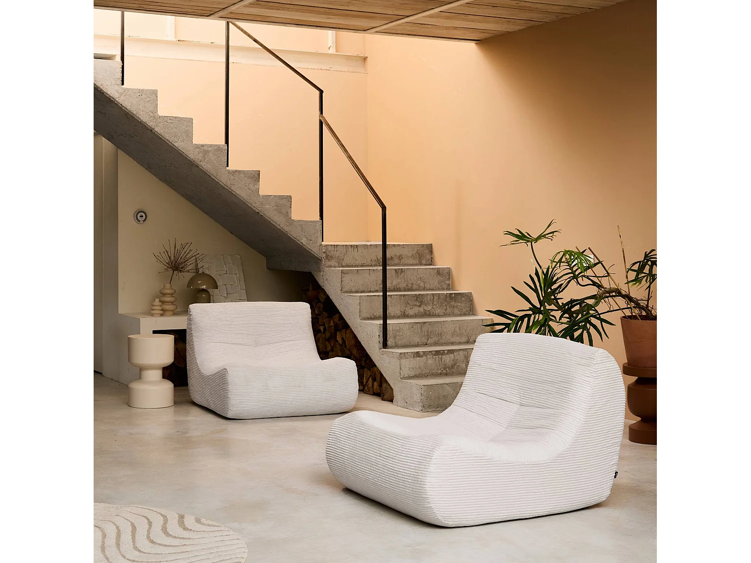 Chauffeuse velours côtelé 2 places crème L 91 x P 105 x H 72 cm - SOKOL