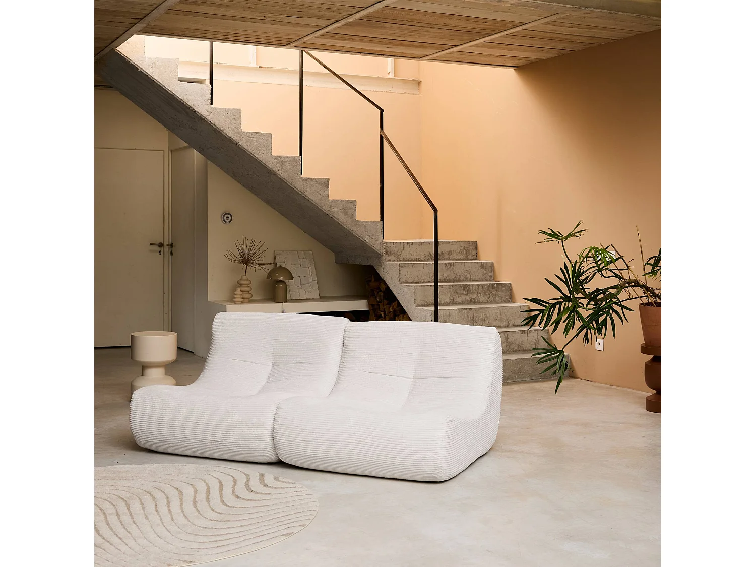 Chauffeuse velours côtelé 2 places crème L 91 x P 105 x H 72 cm - SOKOL