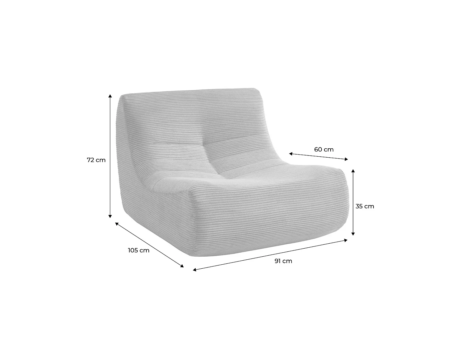 Chauffeuse velours côtelé 2 places crème L 91 x P 105 x H 72 cm - SOKOL