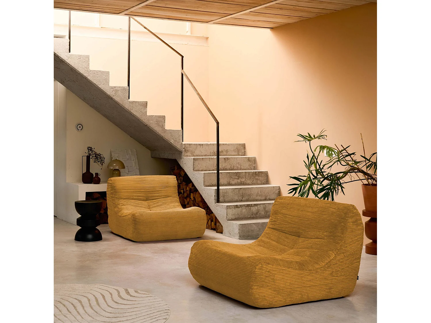 Chauffeuse velours côtelé 2 places moutarde L 91 x P 105 x H 72 cm - SOKOL